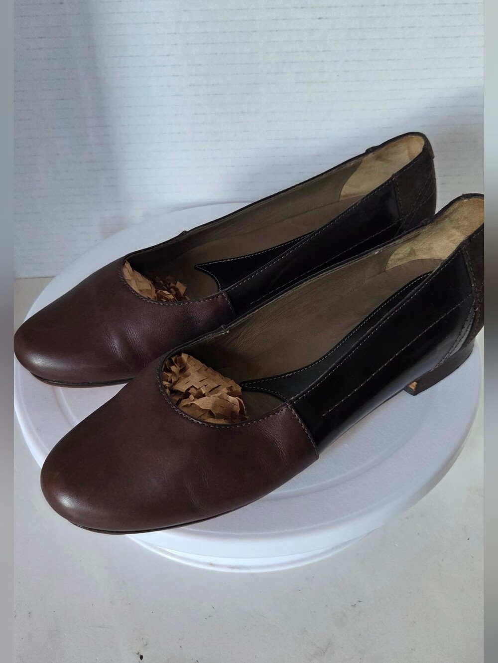Marni Brown Leather & Suede Flat Pumps Size 39 Or 9